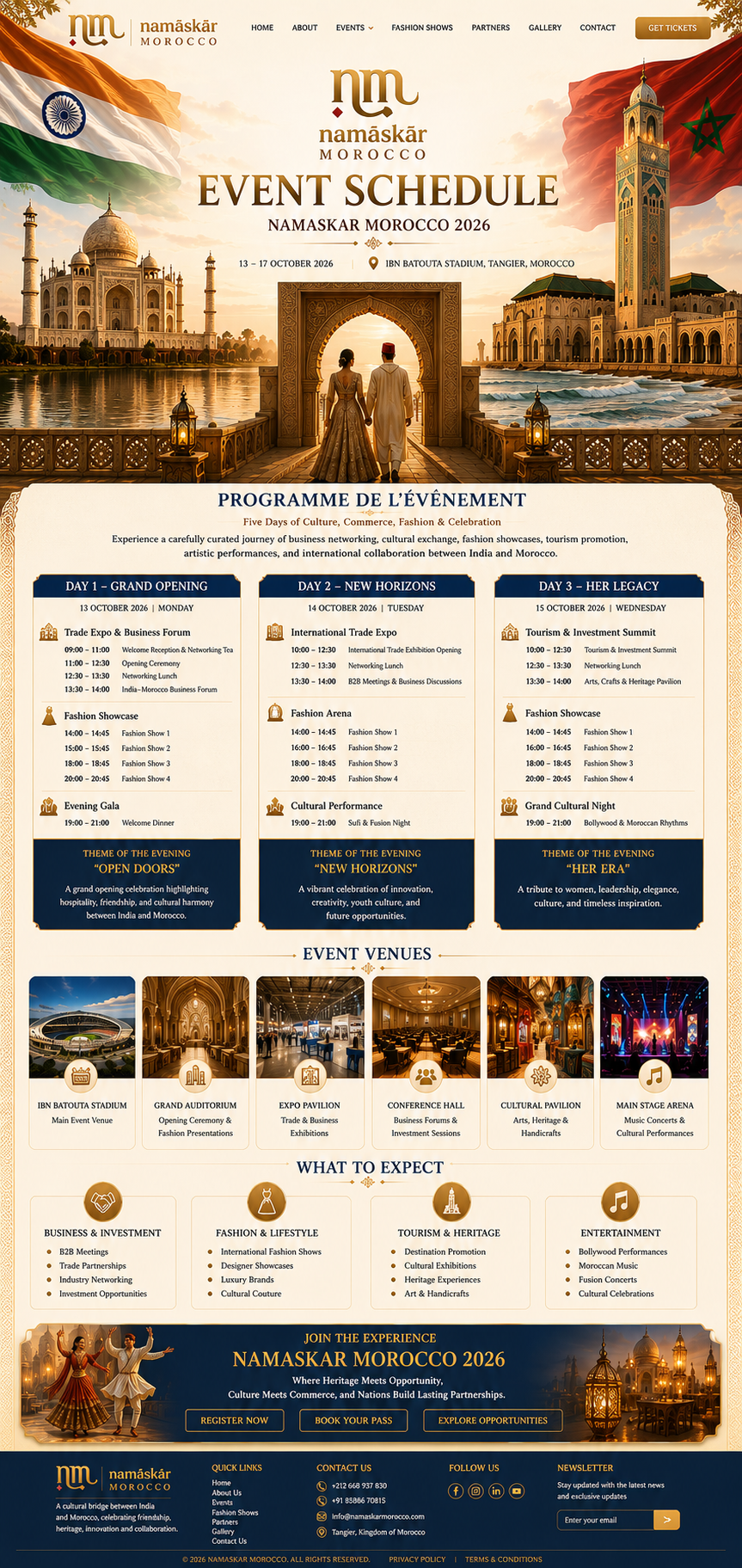 Namaskar Morocco Event Schedule — Days 1 to 3